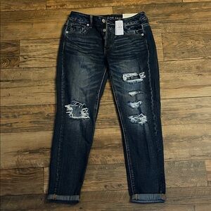 American Eagle Outfitters Dark Blue Distressed Tomgirl Jeans
